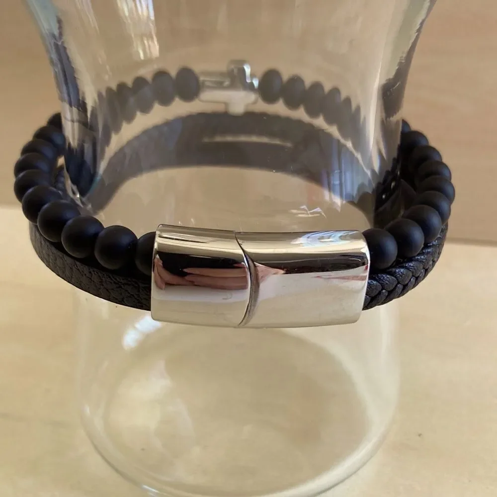 Leather Cross Bracelet